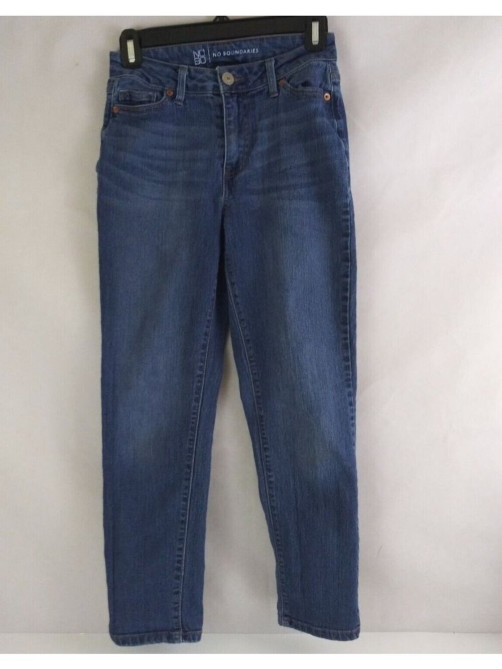 No Boundaries Distressed Whiskered Low Rise Straight Leg Women's Jeans Size 1